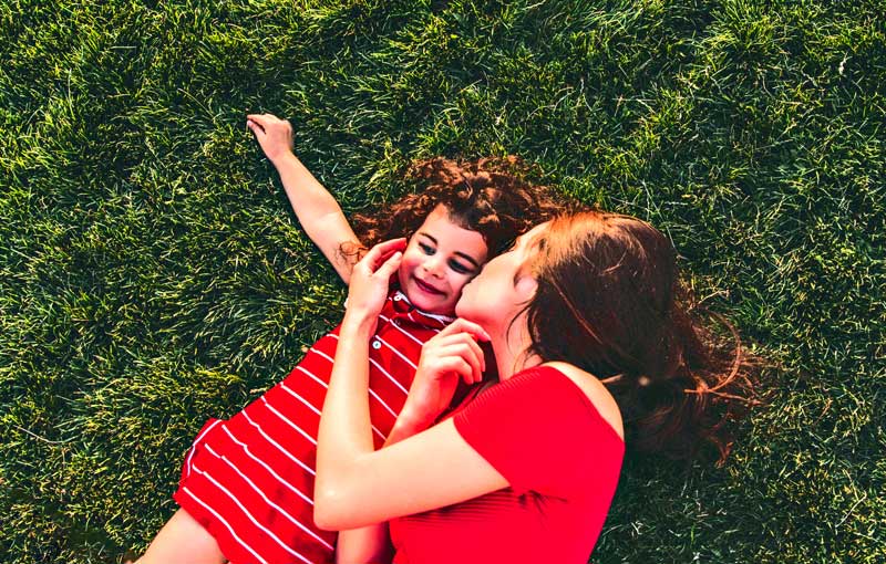 young mother her kid chilling park